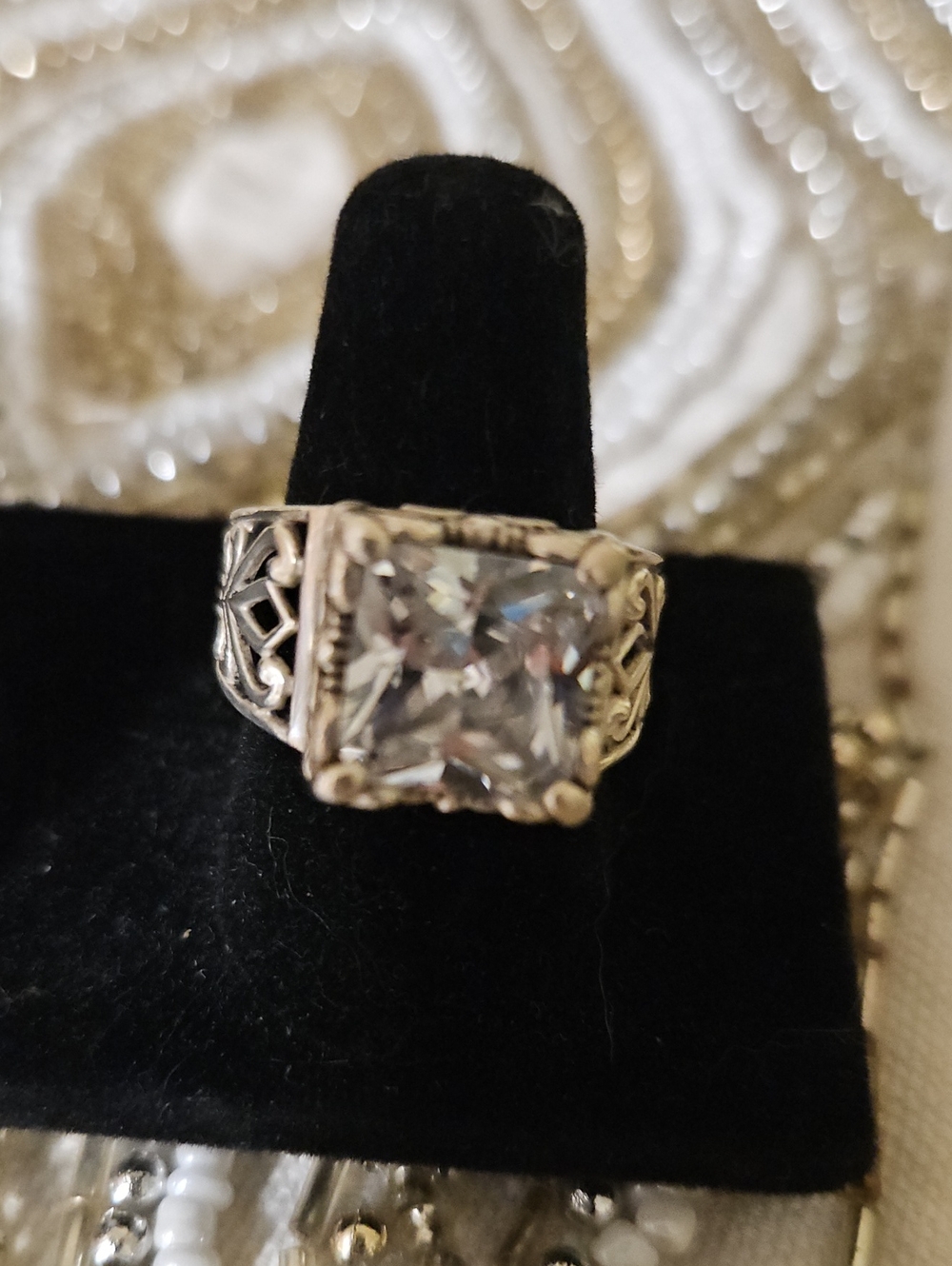 Sterling Silver Cushion-Cut Cubic Zirconia Statement Ring - Size 8 - Picture 4 of 12